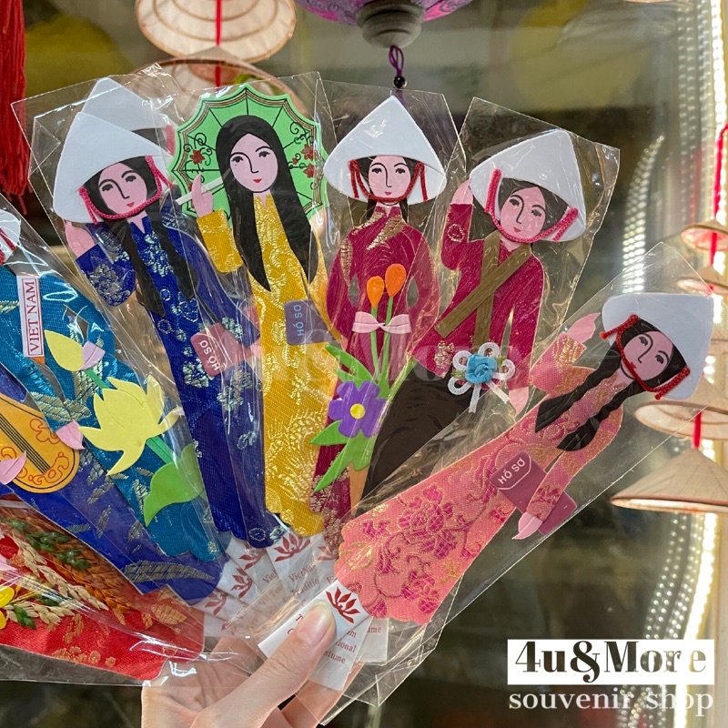 Kẹp sách vải cô gái áo dài nón lá Việt Nam