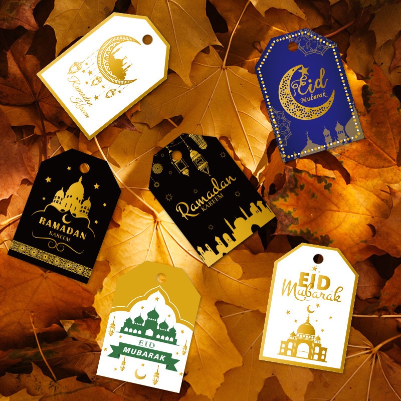 Set 48 Thẻ Giấy Họa Tiết Eid Mubarak Lâu Đài Hồi Giáo / Ramadan Trang Trí Gói Quà DIY