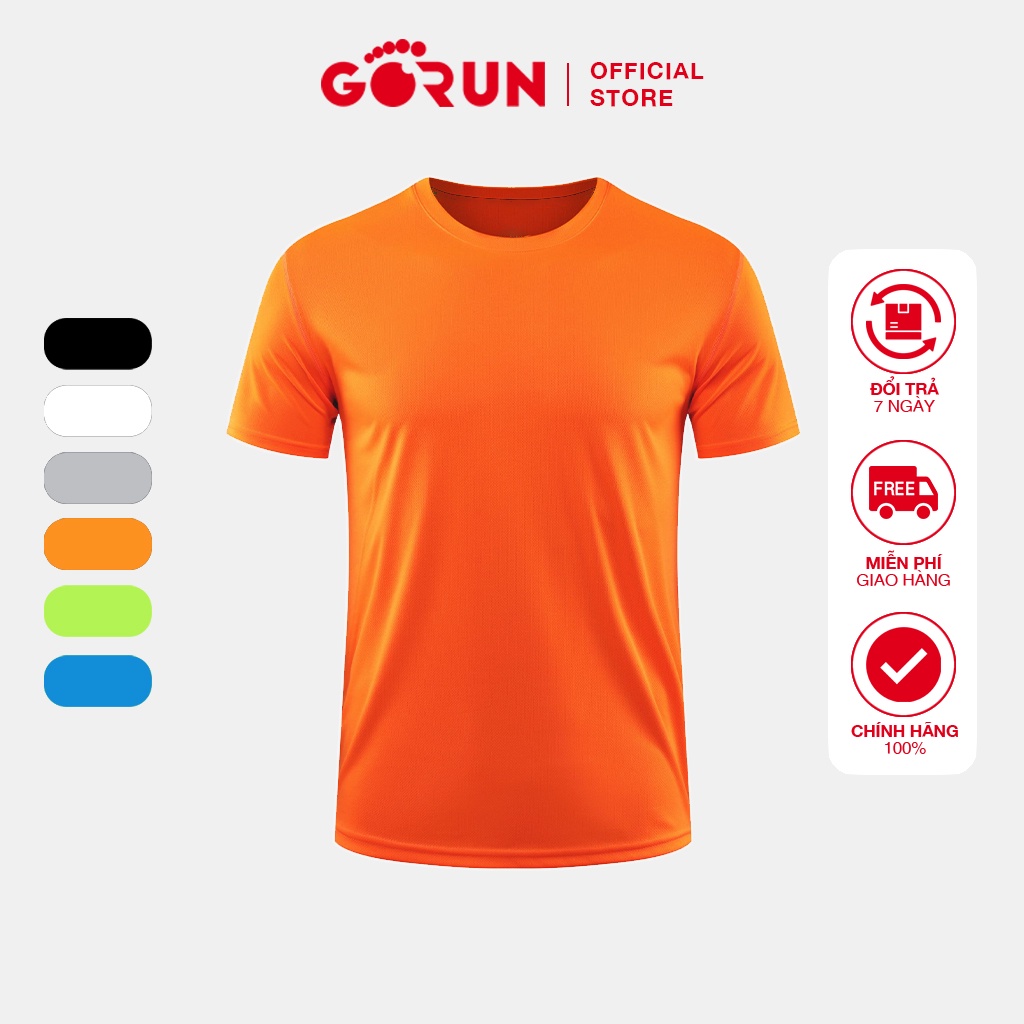 Áo thể thao nam GORUN thun lạnh cổ tròn ngắn tay chạy bộ tập gym mỏng nhẹ thoáng khí thấm hút nhanh khô màu cam