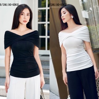 Bán sỉ áo thun hở vai chéo đen trắng hàng đẹp l1