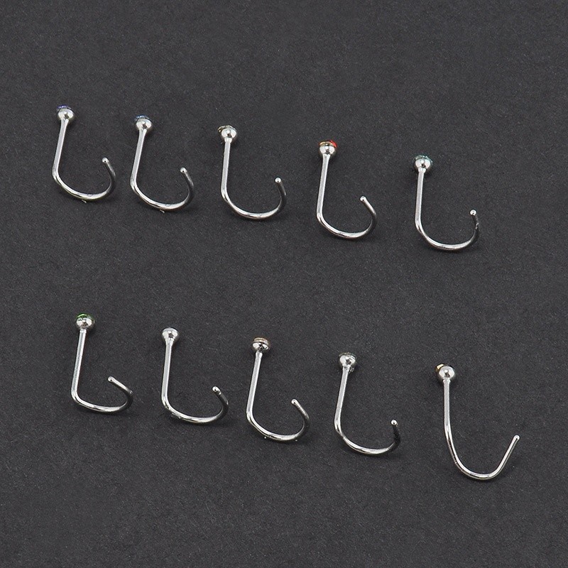 Set 10 Khuyên Mũi Thép Titan Đính Đá 316L