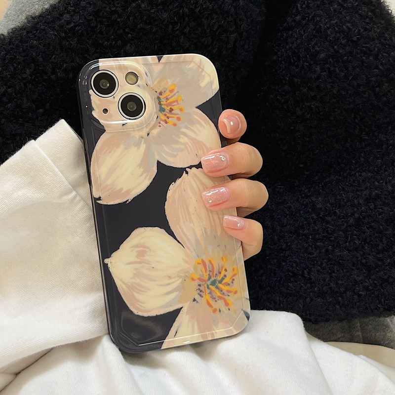Ốp Điện Thoại Silicon IMD Mềm Bảo Vệ Lens Hình Hoa Vintage Cho iPhone 11 12 13 14 Pro Max 14 Plus 14 +