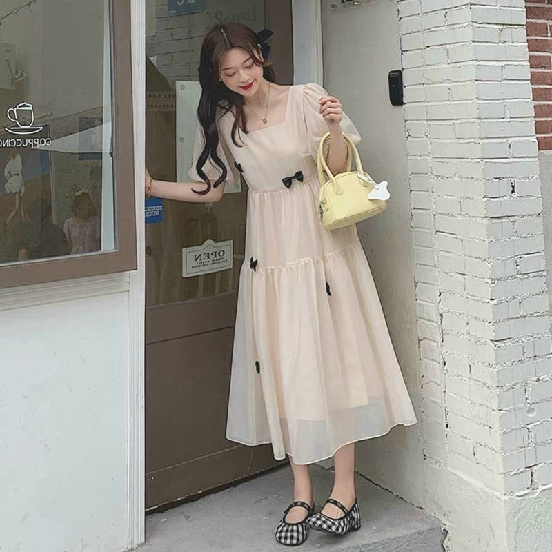 Đầm Bầu Hai Lớp Đính Nơ Dễ Thương Mã HH17