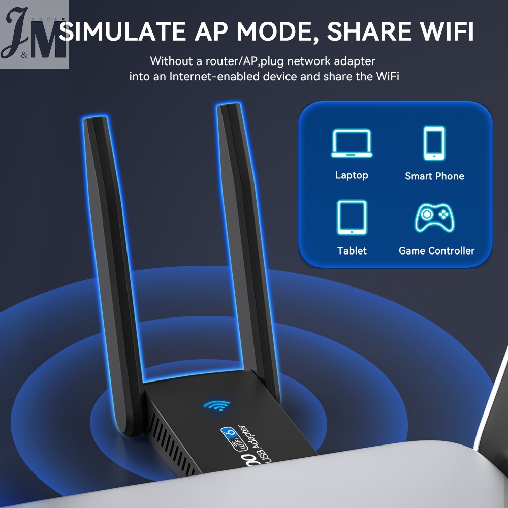 Thẻ Mạng 1800M USB WiFi 6 Ăng Ten Kép 1300M AX1800 Băng Tần Kép 2.4G 5G WiFi Cho Máy Tính Bảng Laptop
