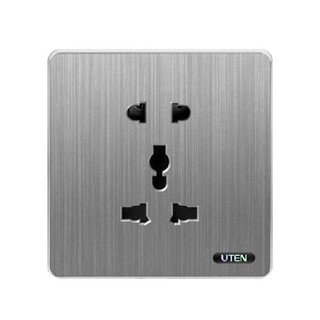 Bộ ổ cắm 5 chấu đa năng mặt vuông tràn viền màu ghi xám Uten S300