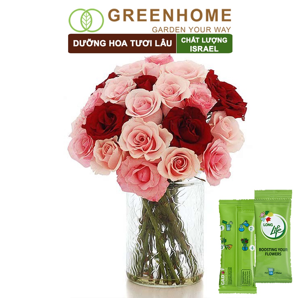 50 gói Dưỡng hoa tươi lâu longlife Greenhome, gói 5gr, lâu tàn, nở bông to, không bị hôi nước