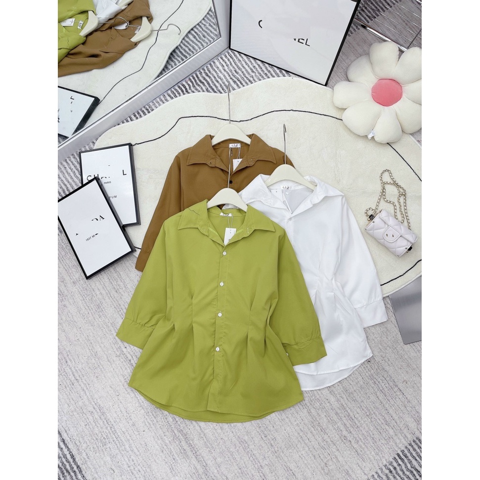 Áo sơ mi triết eo tay lỡ QMun nữ  Thun kiểu bánh bèo tiểu thư hotgirl hàn quốc ulzzang QM|PE