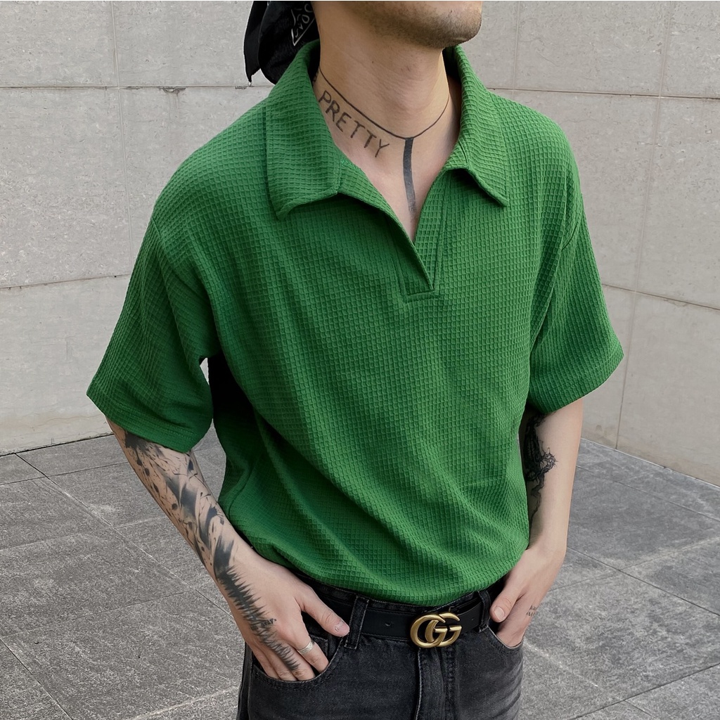 Áo Polo Form Rộng Xanh Waffle / Green Waffle Oversized Polo - Adyad Studios