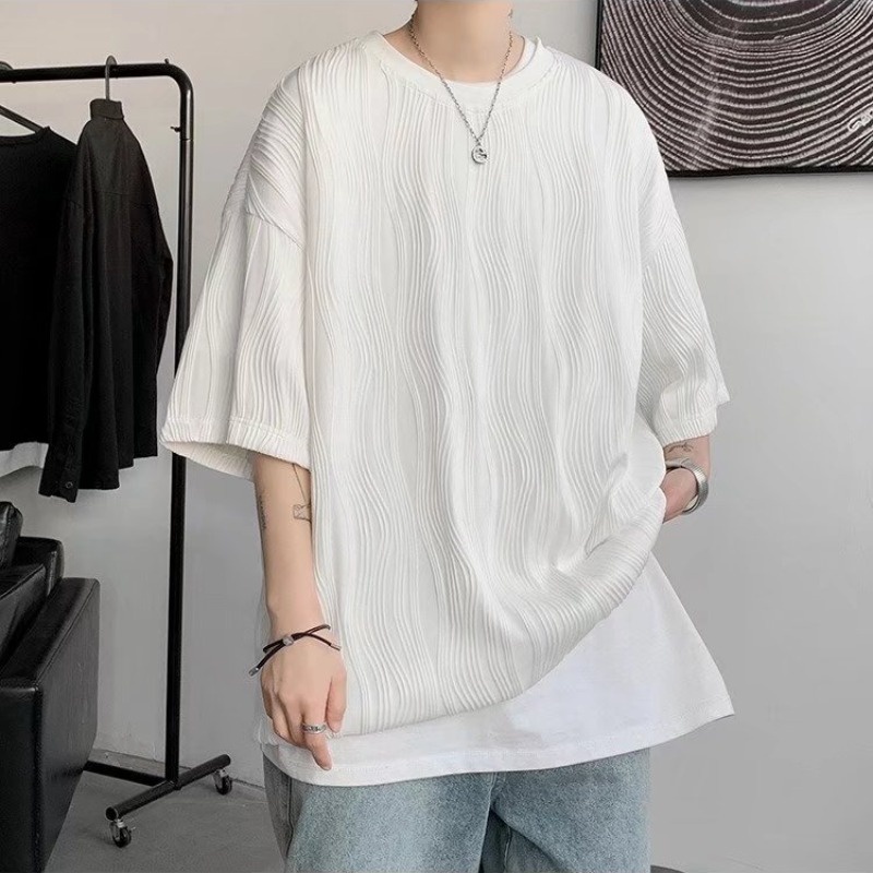 Áo Thun Tay Ngắn Dáng Rộng Họa Tiết Kẻ Sọc Thời Trang Mùa Hè 2023 Cho Nam