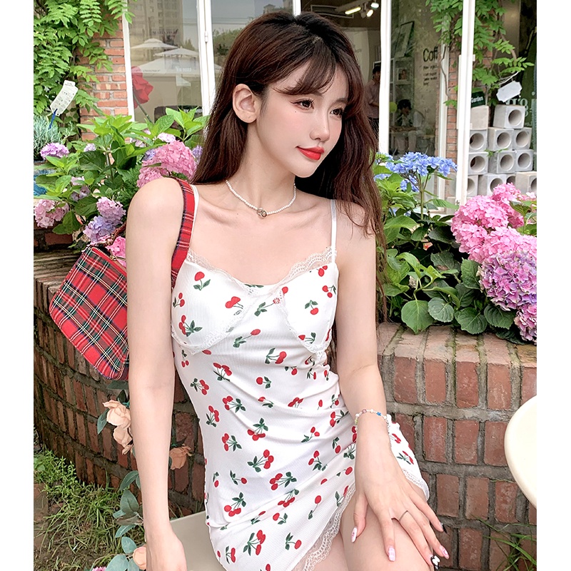 Đầm hai dây XINLANYASHE viền ren phong cách Hàn Quốc cho nữ