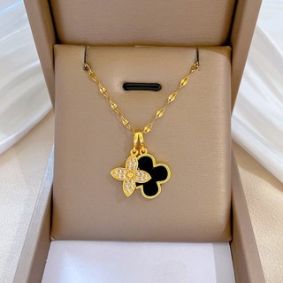  DALATI Dây Chuyền Hai Lớp Bằng Thép Titan Mạ Vàng 18k Đính Hoa Thời Trang Cho Nữ 