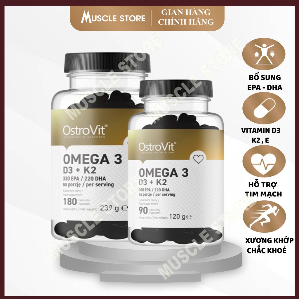 Omega 3 D3+K2 - OstroVit, Vitamin E, Hỗ Trợ Hệ Tim Mạch, Não Bộ, Giúp Xương Chắc Khỏe