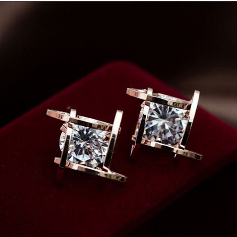 Khuyên Tai Nữ Mặt Vuông Đính Đá zircon Mới