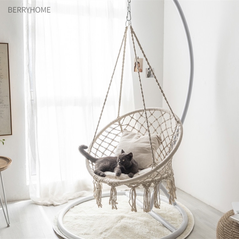 Ghế Võng Xích Đu Macrame Lưới Dệt Kim Treo Sân Thượng Ban Công Vườn Phòng Khách BerryHome~