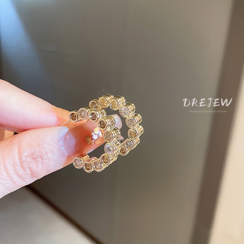 Khuyên tai DREJEW 1 mạ vàng / bạc kiểu chữ C đính đá zircon thời trang cao cấp dễ phối đồ cho nữ