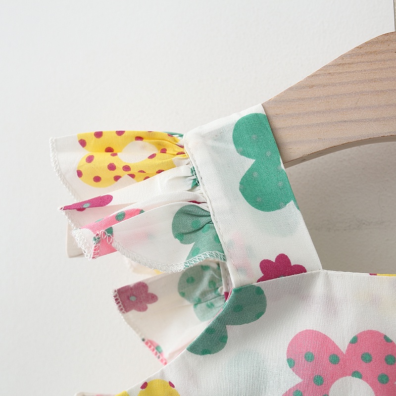 Đầm Cổ Vuông Họa Tiết Hoa Mùa Hè Phong Cách Đồng Quê Mới + Mũ Cho Bé Gái 0-3 Tuổi