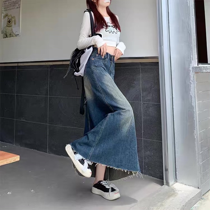 Chân váy bò dài chạm gót mài