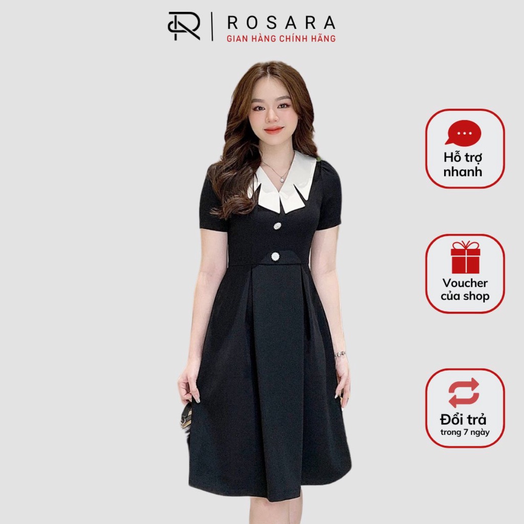 Váy Đầm Đen Phối Cổ Cách Điệu Thời Trang Rosara VA14