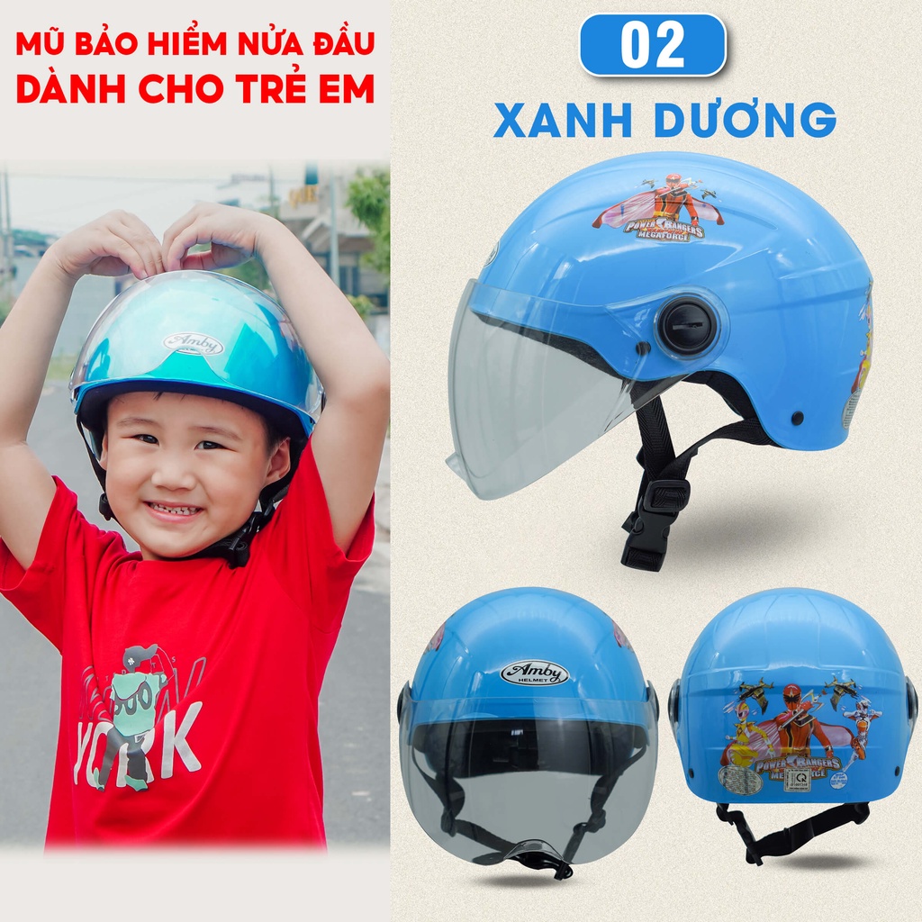 Mũ Bảo Hiểm Trẻ Em Nửa Đầu Amby Helmet, tem dán họa tiết đáng yêu cho bé trai - Tem Xanh Dương