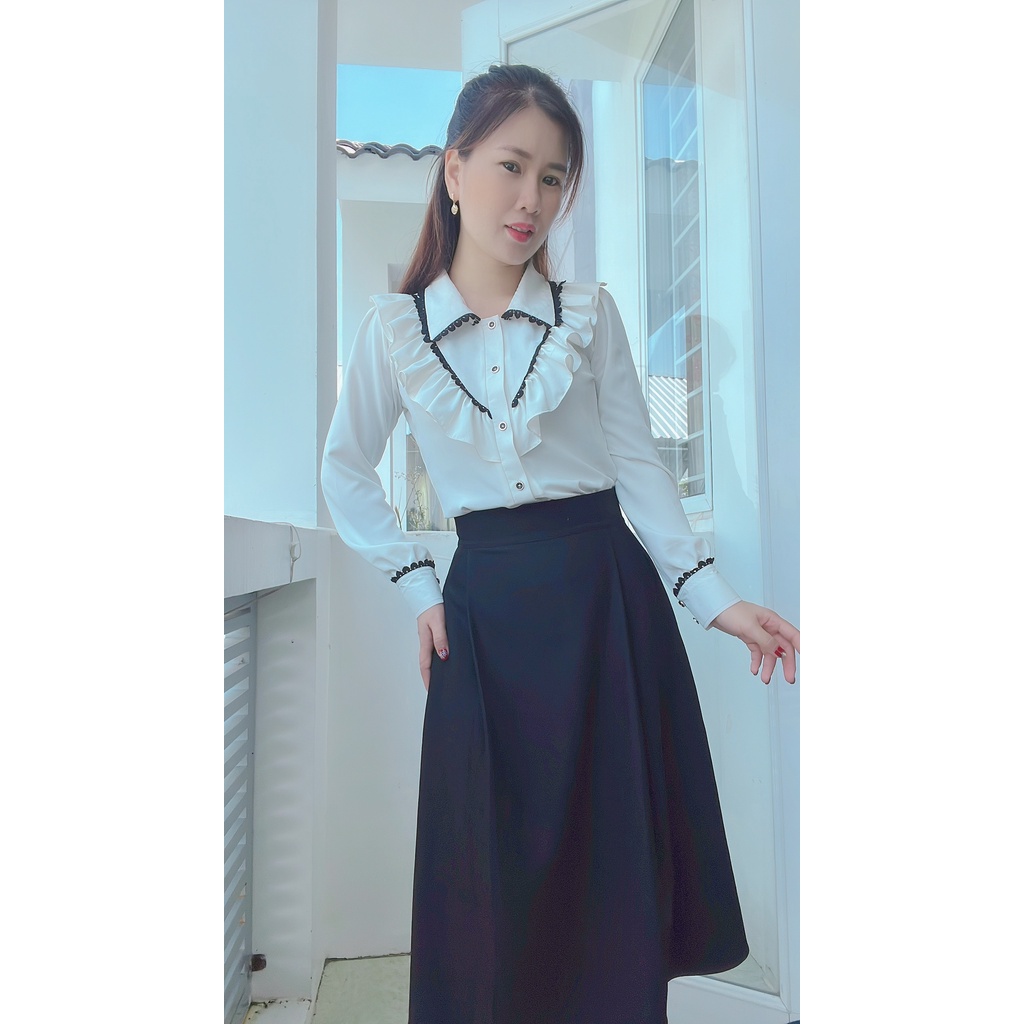 AM15- ÁO SƠMI TAY DÀI VIỀN ĐEN DỄ THƯƠNG