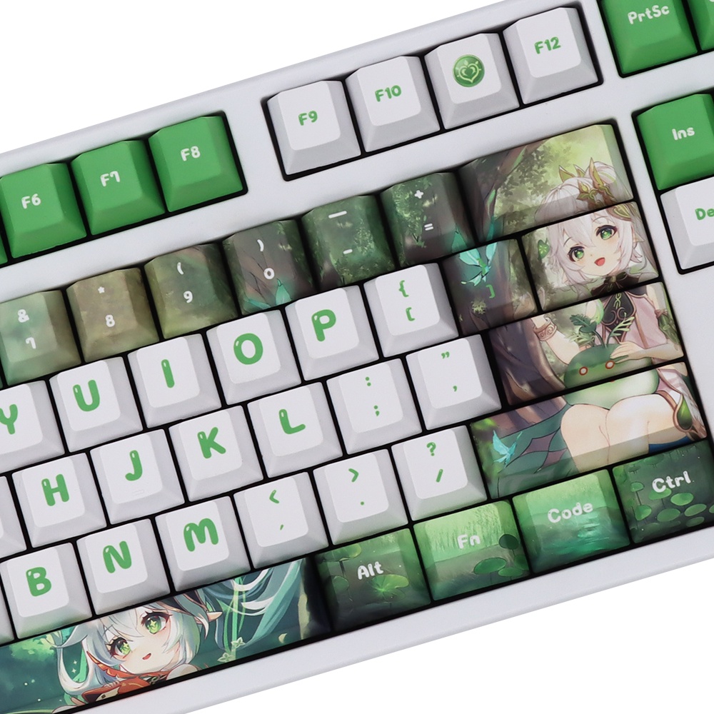 Genshin Impact Nahida Keycap PBT 136pcs Cherry Profile Set 136 Nút Bàn Phím Cơ Màu Trắng / Xanh Lá In Hình Hoa Anh Đào Xinh Xắn