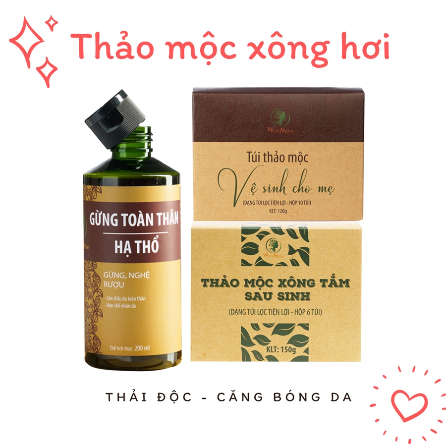 [ Giảm 100K - Đơn 879K ]  Bộ ở cữ đầy đủ Wonmom ( Tắm gội - dưỡng trắng mặt - body - giảm eo - xông hơi - lợi sữa - bé