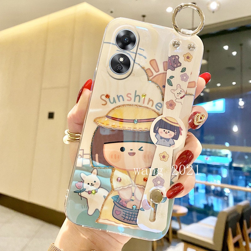 Ốp Điện Thoại Dẻo Họa Tiết Hoạt Hình Cô Gái & Hoa Hướng Dương Đính Đá Lấp Lánh Cho OPPO Reno8 T 8T Reno 8 T A78 4G 5G 2023