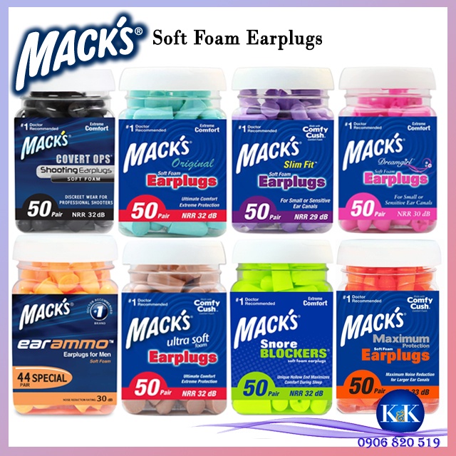 Một đôi nút bịt tai chống ồn Mack's Ultra Soft kèm hộp đựng