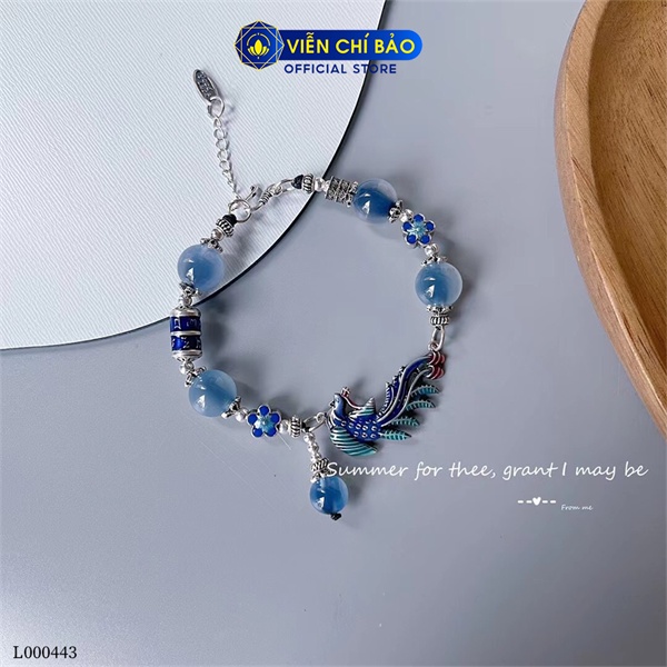 Vòng tay/Vòng cổ khổng tước mix đá xanh chất liệu bạc Thái 925 thời trang phụ kiện trang sức Viễn Chí Bảo L000443