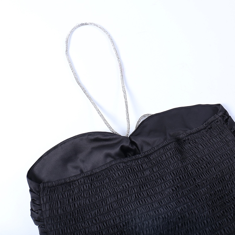 DUNEA Áo Hai Dây Hở Lưng Đính Nơ Lấp Lánh Phong Cách Quyến Rũ