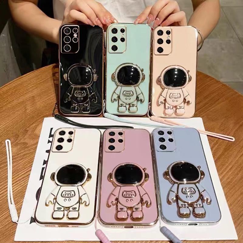 Ốp Điện Thoại Silicone 3 Trong 1 Hình Phi Hành Gia Có Dây Đeo Cho Samsung S23 5G Galaxy A53 5G S21 Ultra Samsung S22 Plus