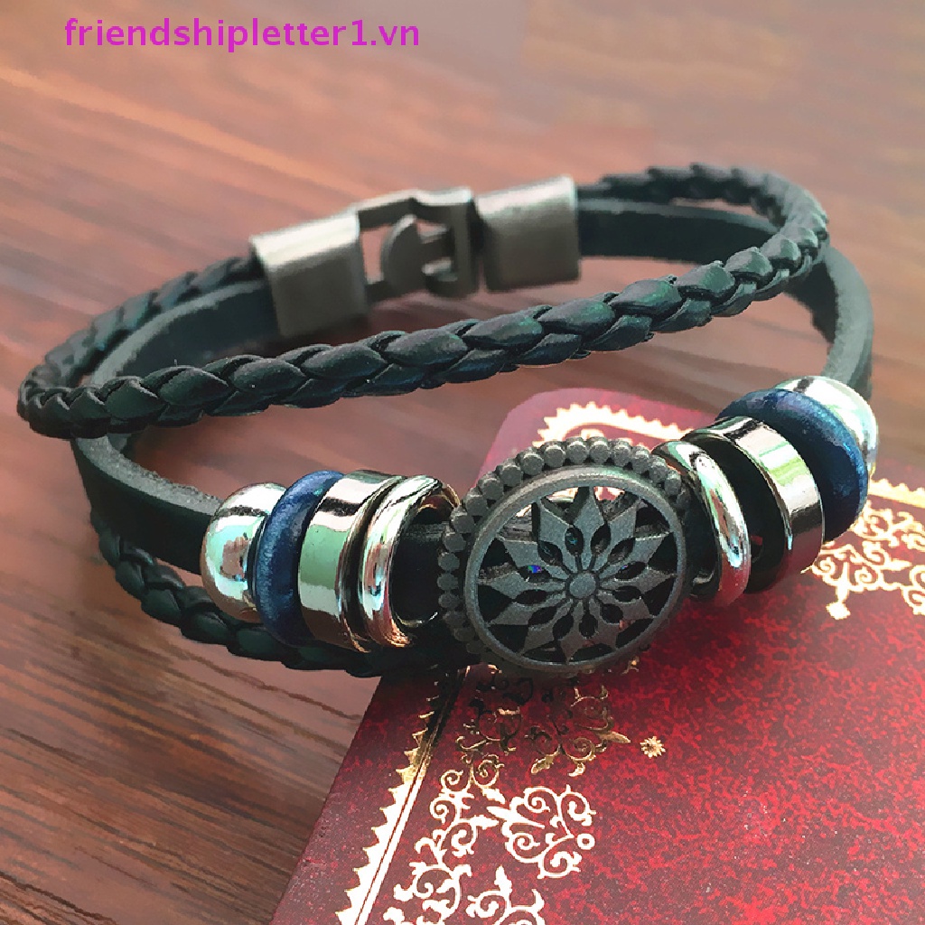 Vòng Tay Da PU Thời Trang Vintage Mặt Hình Vô Cực Phong Cách Punk Cho Nam Và Nữ