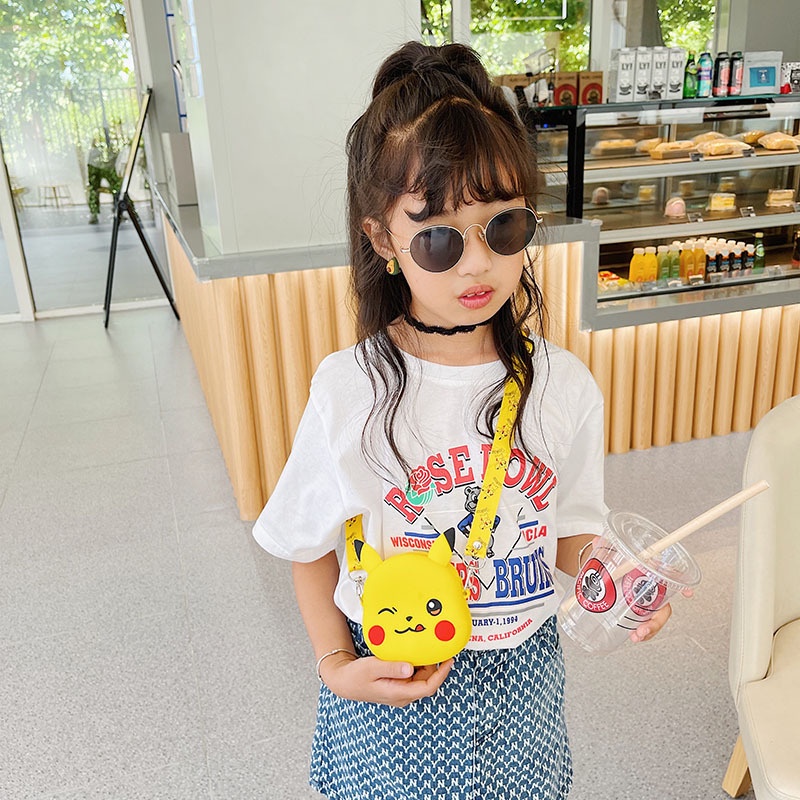Túi Đeo Vai Mini Bằng Silicon Hình Mickey Minnie Mickey stitch Hello Kitty Dino Pikachu