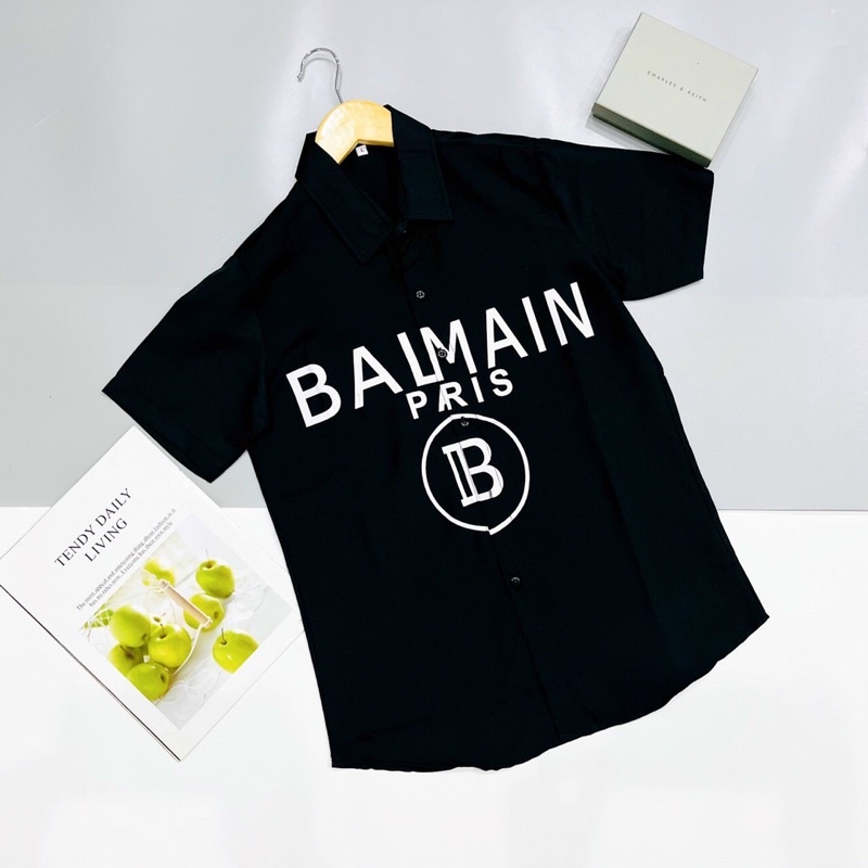 sơ mi lụa TN in nhiệt chữ BALMAN