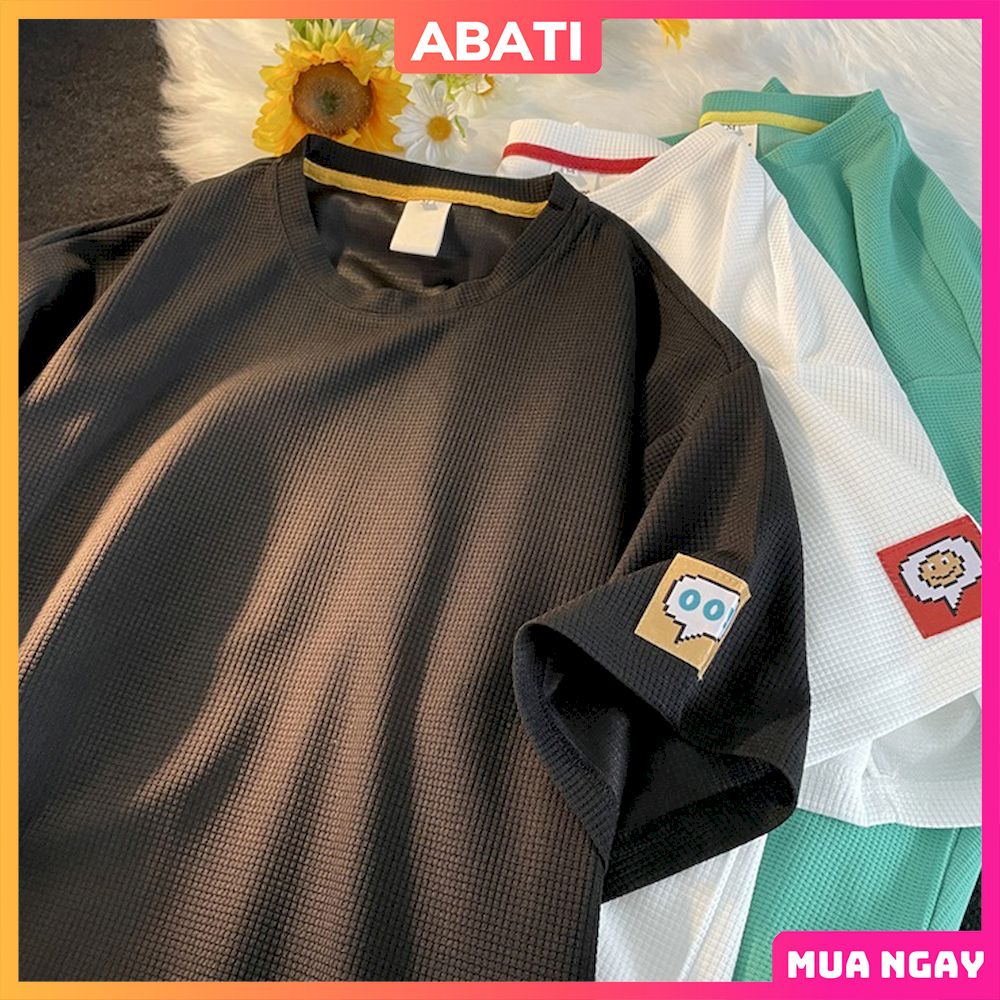 Áo thun nam nữ chất tổ ong cotton tay lỡ form rộng cổ tròn unisex basic oversize thun mềm mịn thoáng mát thấm hút ABATI