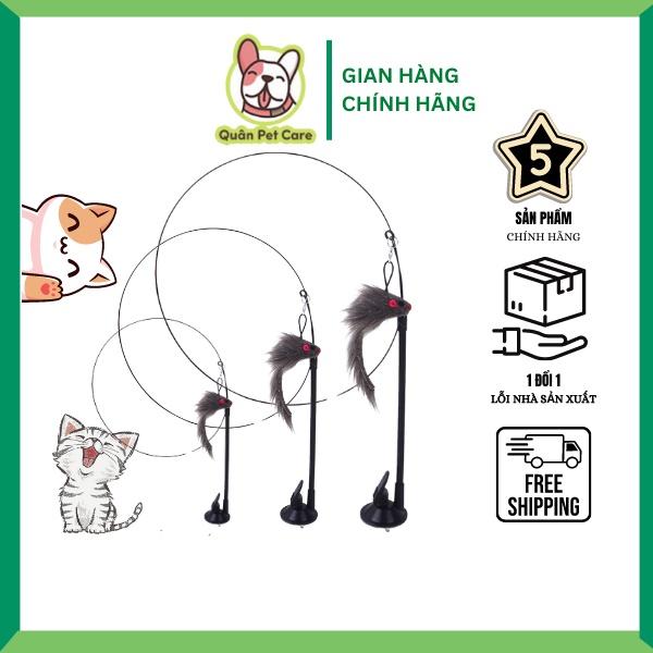 Cần câu mèo có đế hít bám dính chắc chắn, Đồ chơi cho mèo giúp giảm stress Quân Pet Care