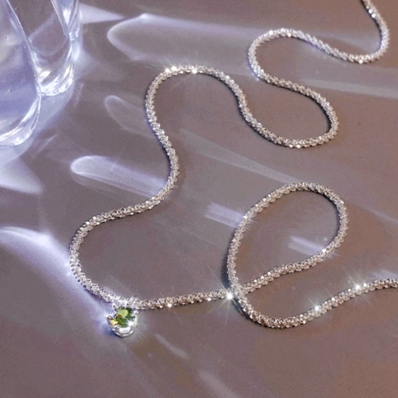 Vòng cổ Bạc Đính Đá Zircon Xanh Lá Sang Trọng Quyến Rũ