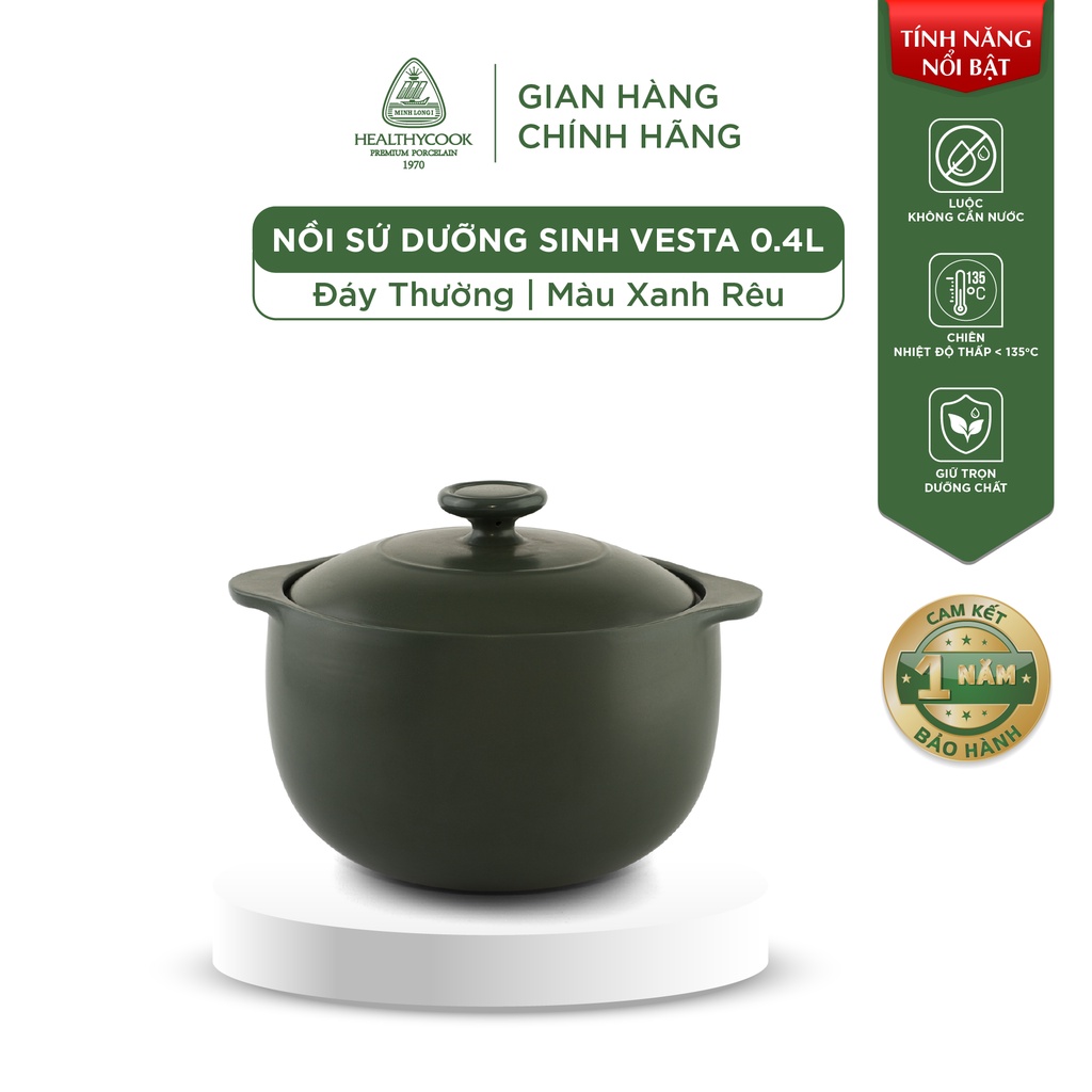 Nồi Sứ Dưỡng Sinh Minh Long Healthy Cook Vesta 0.4 L - Dùng Cho Bếp Gas, Bếp Hồng Ngoại