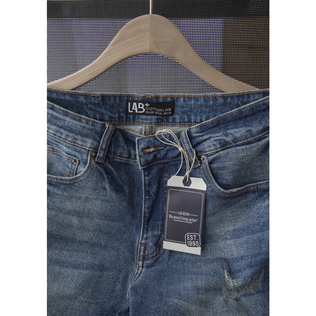 Quần short jean nam LAB+ COTTONLAB quần ngố nam xanh đậm rách cao cấp mã - 2253