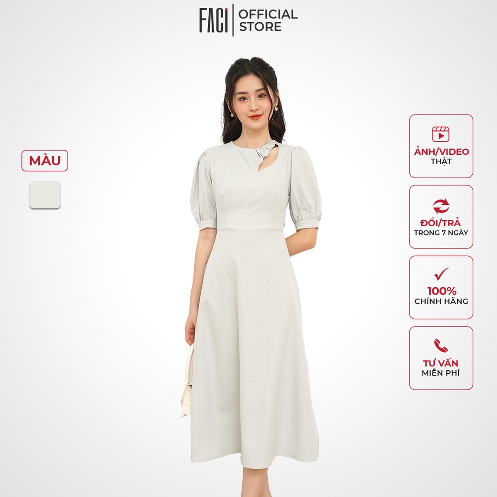 Đầm Nữ FACI Tamin Dáng Chữ A Xòe Dài Cổ Tròn Tay Bồng Lửng Chất Đũi Hàn Cao Cấp Mặc Dự Tiệc, Đi Làm FA182