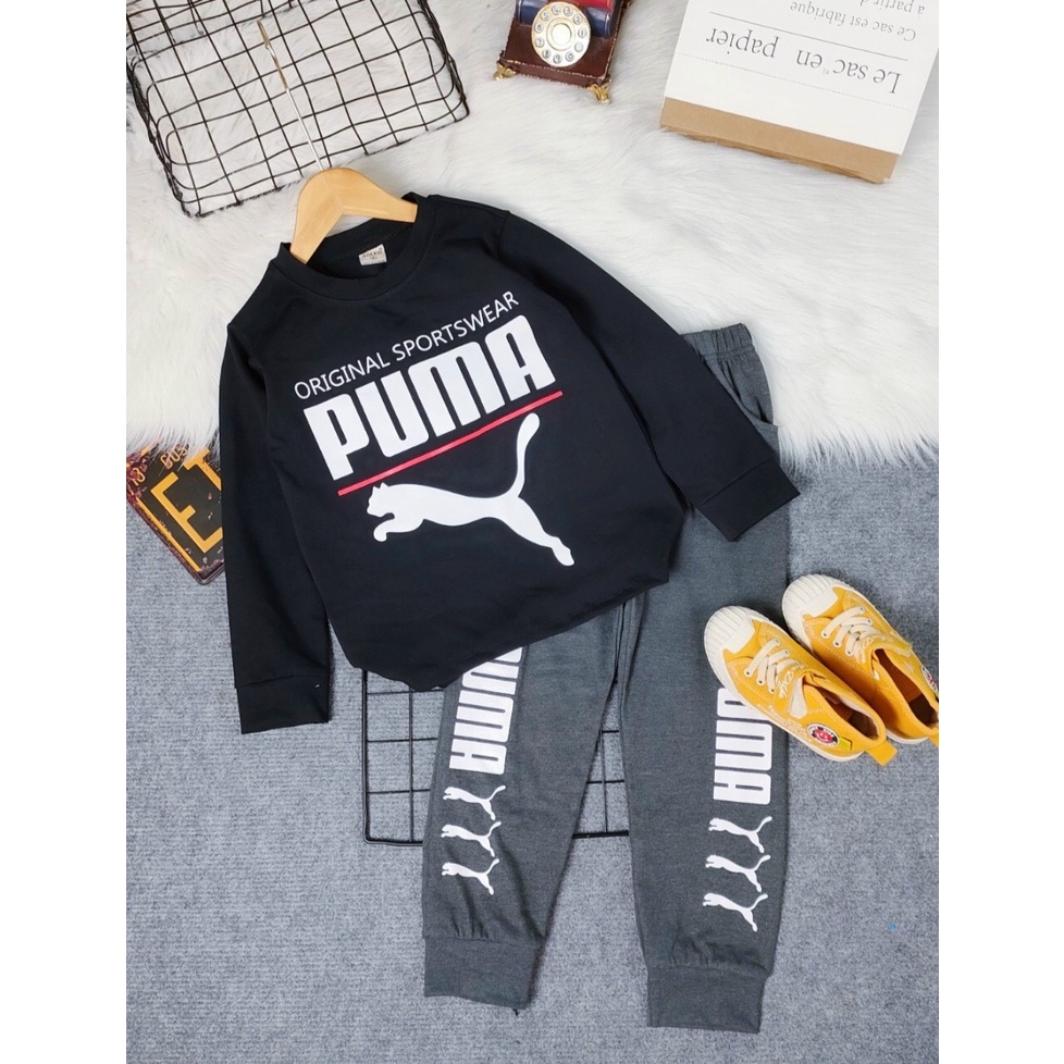 Bộ thun coton tay dài quần dài bé trai size đại