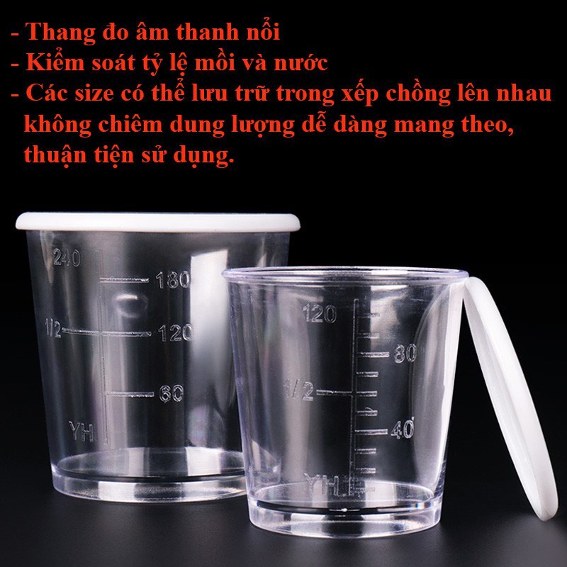 Cốc Trộn Mồi cao cấp , hộp 4 cốc 4 size to và nhỏ tiện lợi sử dụng , có đầy đủ vạch ml rõ ràng