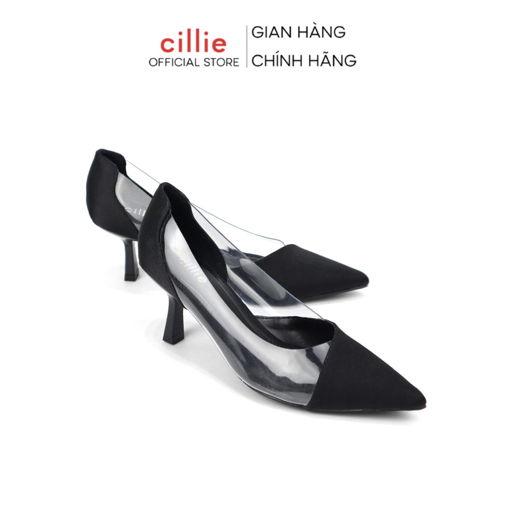 Giày cao gót nữ mũi nhọn satin thời trang phối mika trong sang trọng thanh lịch gót nhọn cao 7cm Cillie 1189