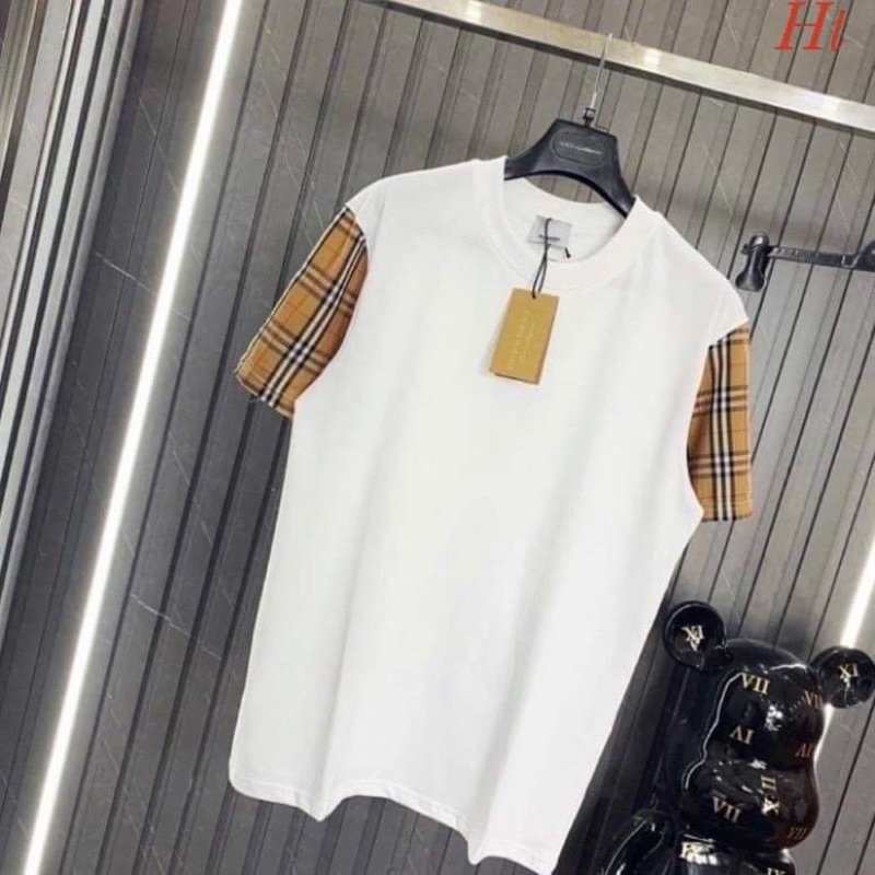 Áo thun nam nữ ngắn tay phối kẻ bbr unisex ht