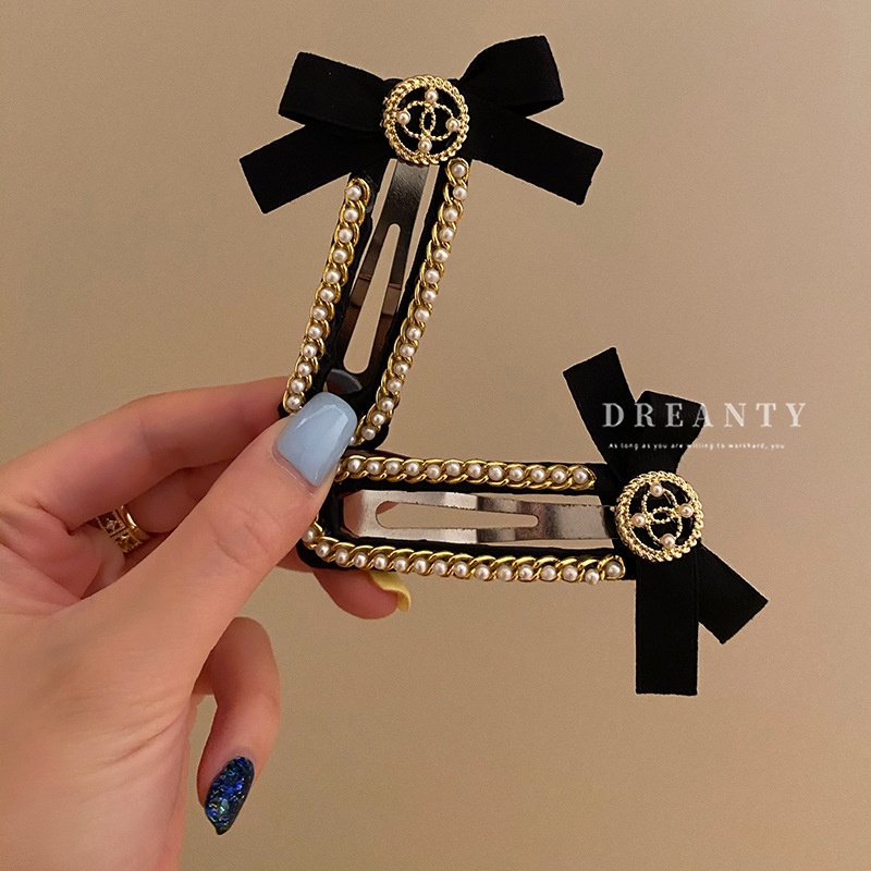 Kẹp Tóc Hình Nơ Đính Ngọc Trai Đơn Giản Phong Cách Hàn Quốc