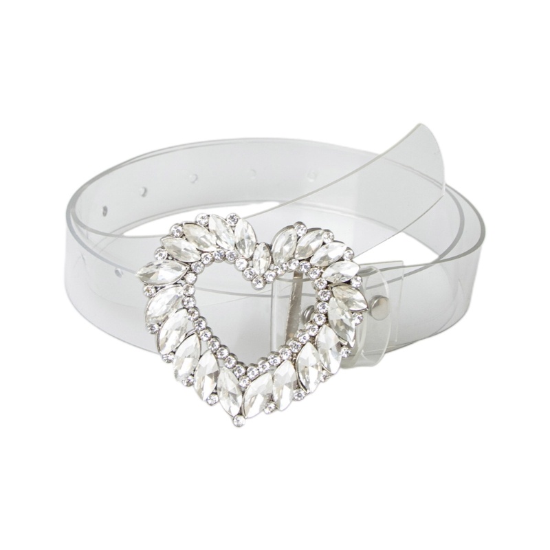 Thắt Lưng Da Pu Khóa Hình Trái Tim Đính Đá Thời Trang Cho Nữ