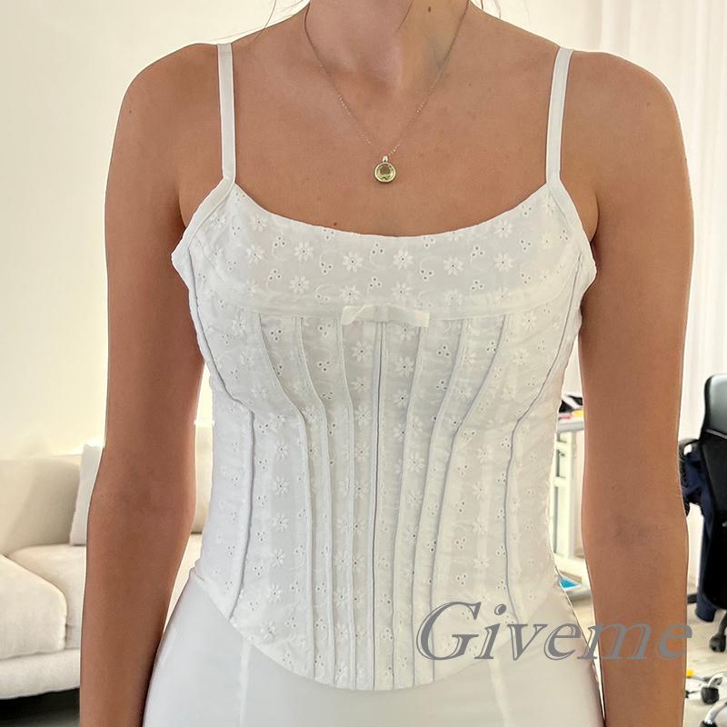 Áo Lửng Hai Dây Hở Lưng Họa Tiết Hoa Màu Trắng Y2K Thời Trang Cho Nữ