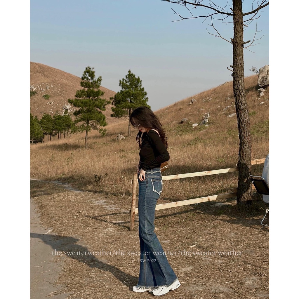 Quần jean Maia dáng loe, lưng cao denim tôn dáng Jean6872 P13K18