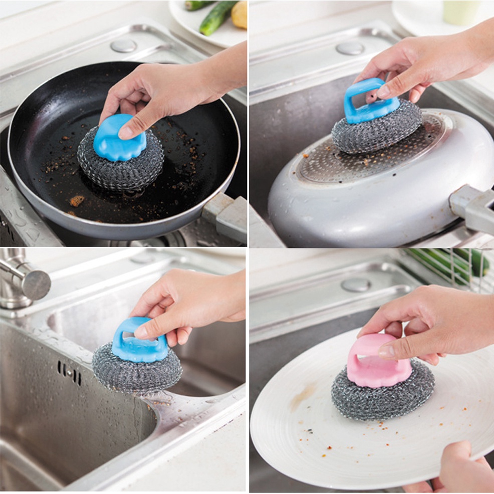 Dụng cụ rửa chén bát,  miếng chà nồi, niêu, xoong chảo có tay cầm có thể tháo lắp tiện lợi, miếng bùi nhùi kim loại