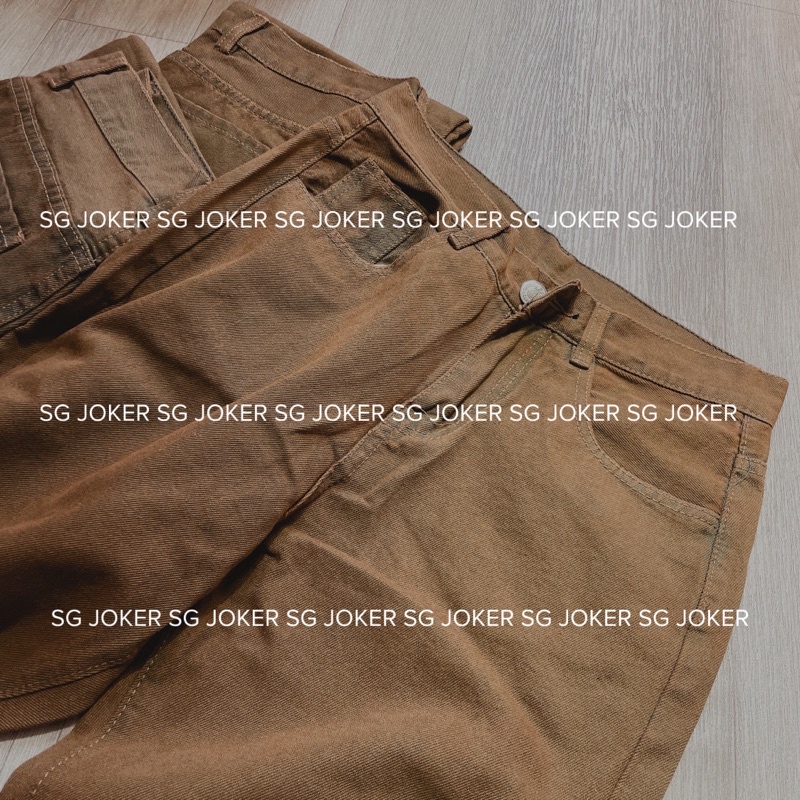 Quần Khaki Jean Nâu Vintage Ống Suông Unisex Nam